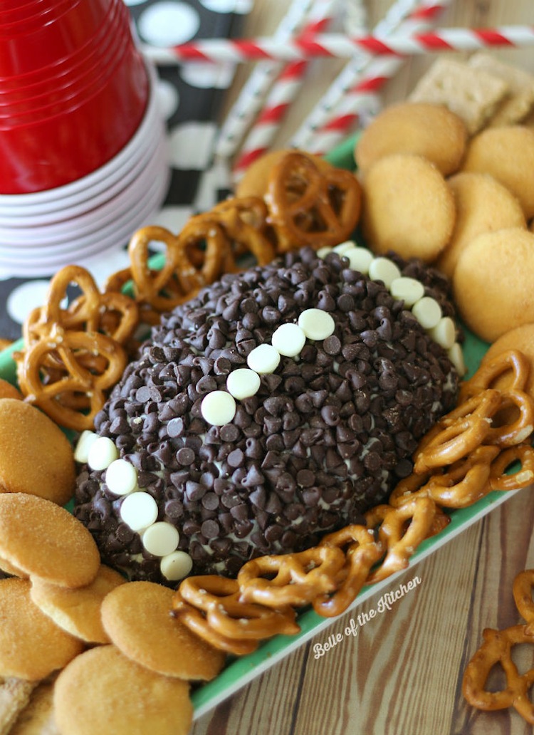 Chocolate Chip Cheesecake Ball by Belle of the Kitchen. A great football game day appetizer idea