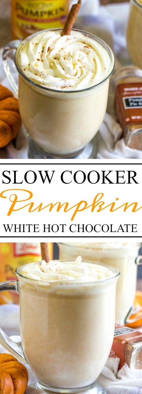Slow Cooker Pumpkin White Hot Chocolate a delicious treat for those cool Fall nights!