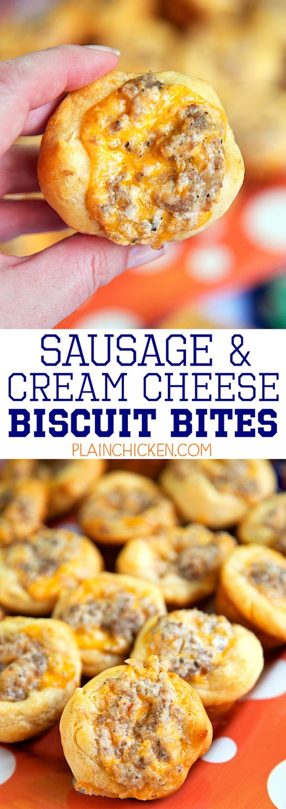 Sausage and Cream Cheese Biscuit Bites - so GOOD! I'm totally addicted to these things! Sausage, cream cheese, Worcestershire, cheddar cheese baked in biscuits. Can make the sausage mixture ahead of time and refrigerate until ready to bake. Great for tailgating, breakfast and parties! Everyone loves this recipe!