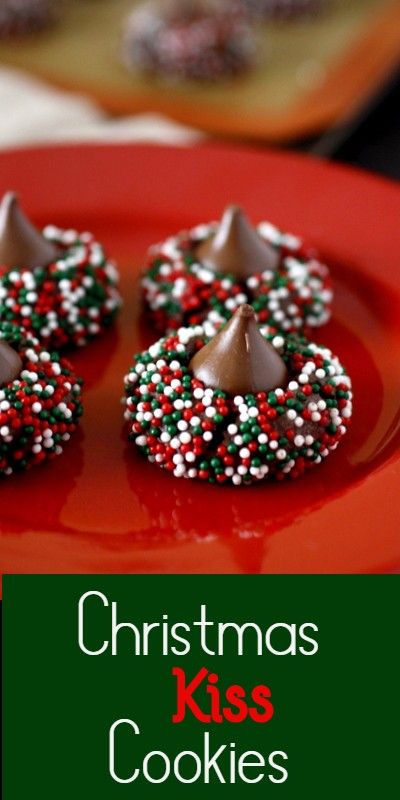 Christmas Kiss Cookies - These rich chocolate cookies are covered in Christmas sprinkles and topped with a Hershey’s kiss!