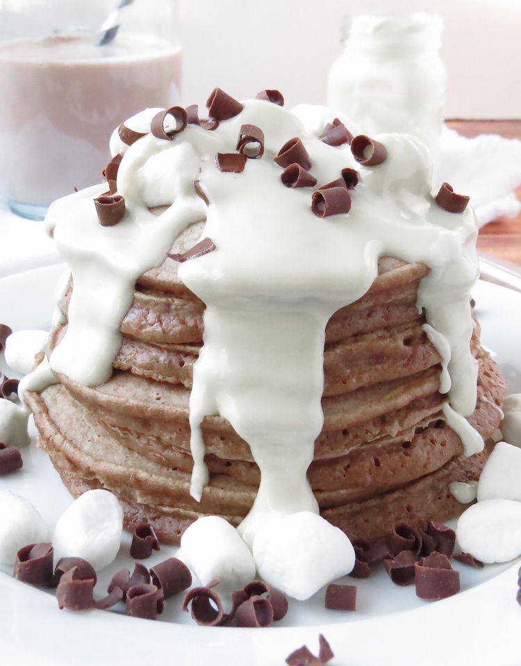 Chocolate Milk Pancakes With A Dreamy White Chocolate Drizzle