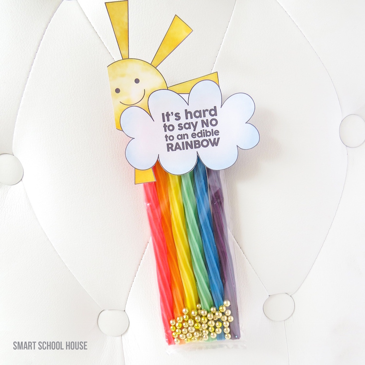 A cute rainbow licorice goodie bag for St. Patrick's Day or a rainbow themed party