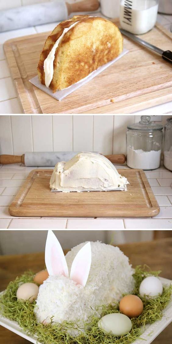 Easter Bunny Cake - Remember old-fashioned cutout cakes? This cute bunny is easily made and covered with mouthwatering coconut.