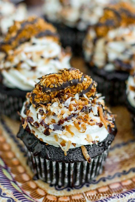 Girl Scout Cookie Samoa Cupcakes