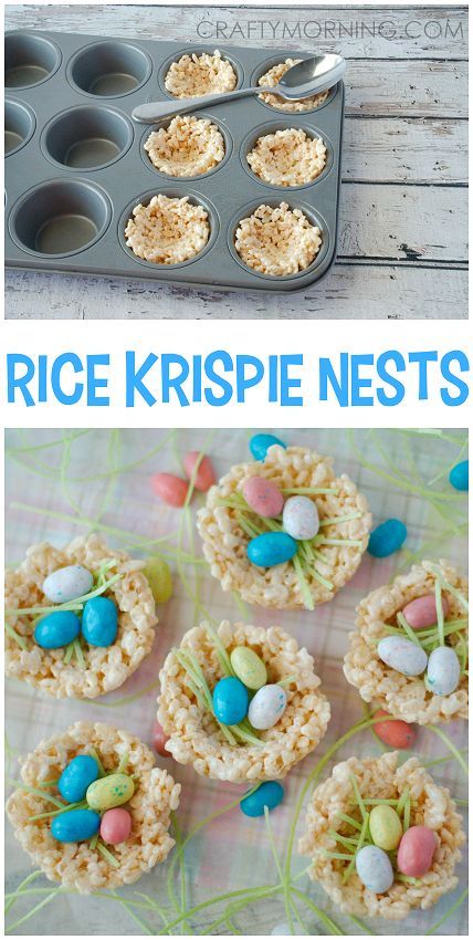 Rice Krispie Nests - If you’re like me, you look for easy dessert recipes to make for holidays and this one is great for Easter! Instead of making a square pan of rice krispie treats, you use a muffin tin to make individual little bird nests!
