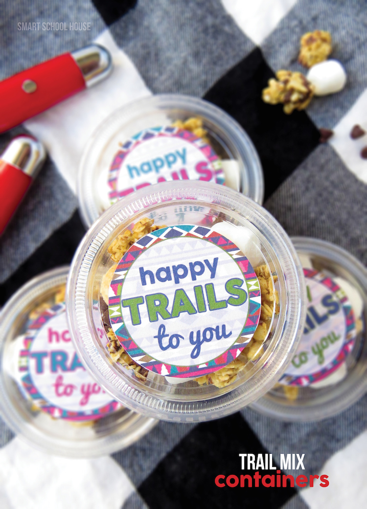 Happy Trails to You! Trail Mix Printable and Containers. An easy DIY end of year gift or summer snack for kids.