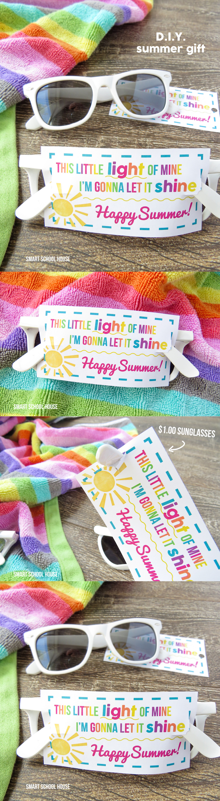 This Little Light of Mine Sunglasses Printable. A $1 end of year idea, DIY summer gift, or even an end of year teacher gift!