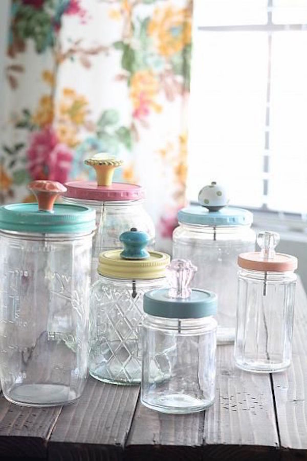Add knobs to painted mason jar lids plus 13 Gorgeous Tidy Tips and Organization Hacks