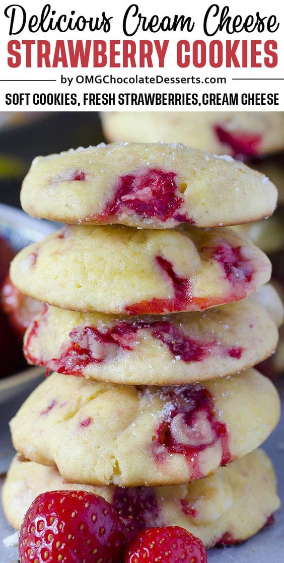 Cream Cheese Strawberry Cookies are delicious, soft and chewy cream cheese cookies with fresh strawberries and white chocolate chunks. A sweet strawberry cookie recipe is just what you need for the summer ahead!