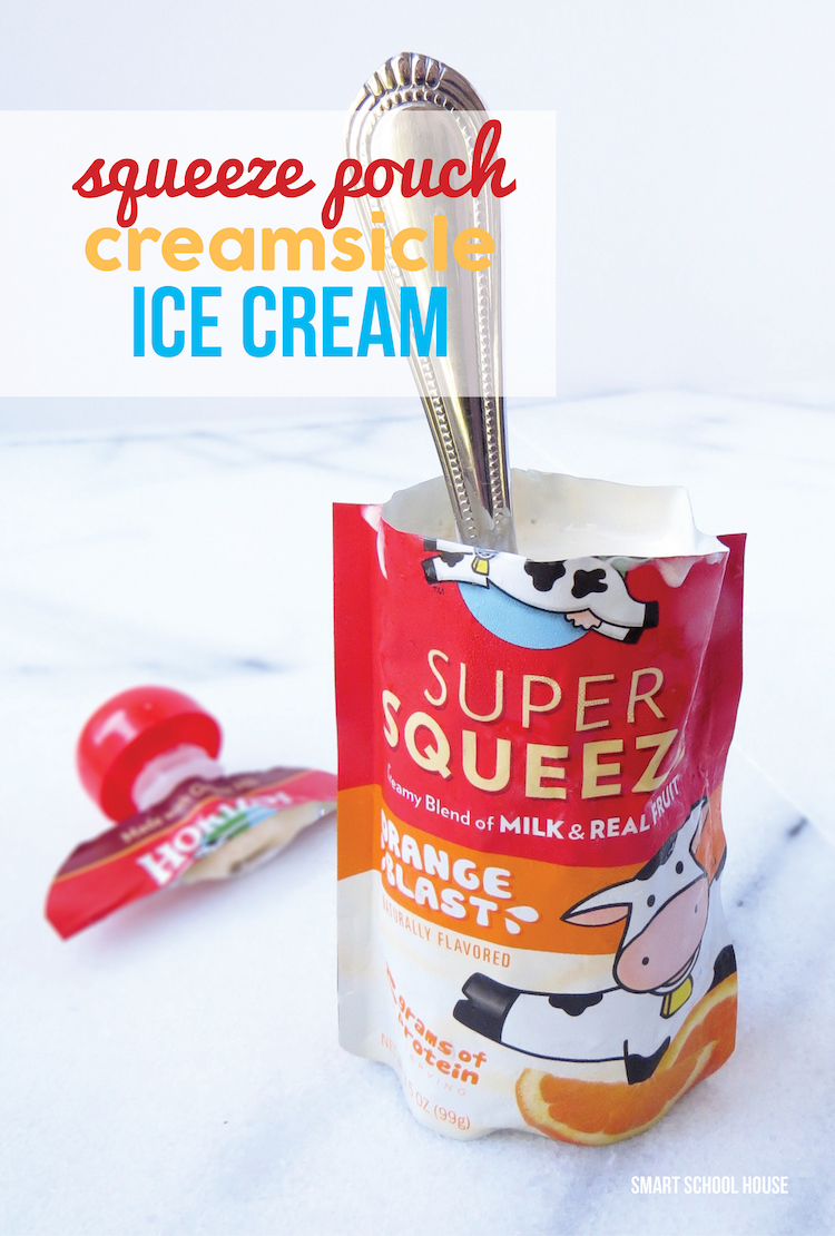 Squeeze Pouch Creamsicle Ice Cream! The easiest homemade creamsicle ice cream EVER.