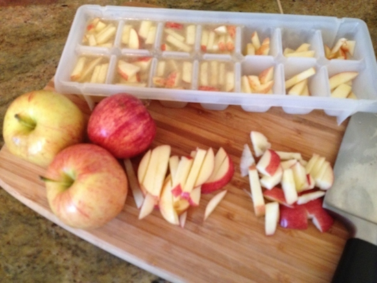 Freeze apple slices in chicken broth for a cool treat for your dog on a hot summer's day.