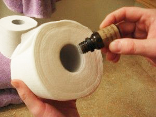 Pick your favorite fragrance, place a few drops inside of a toilet paper roll, and the scent gets activated anytime someone pulls off some toilet paper from the roll!