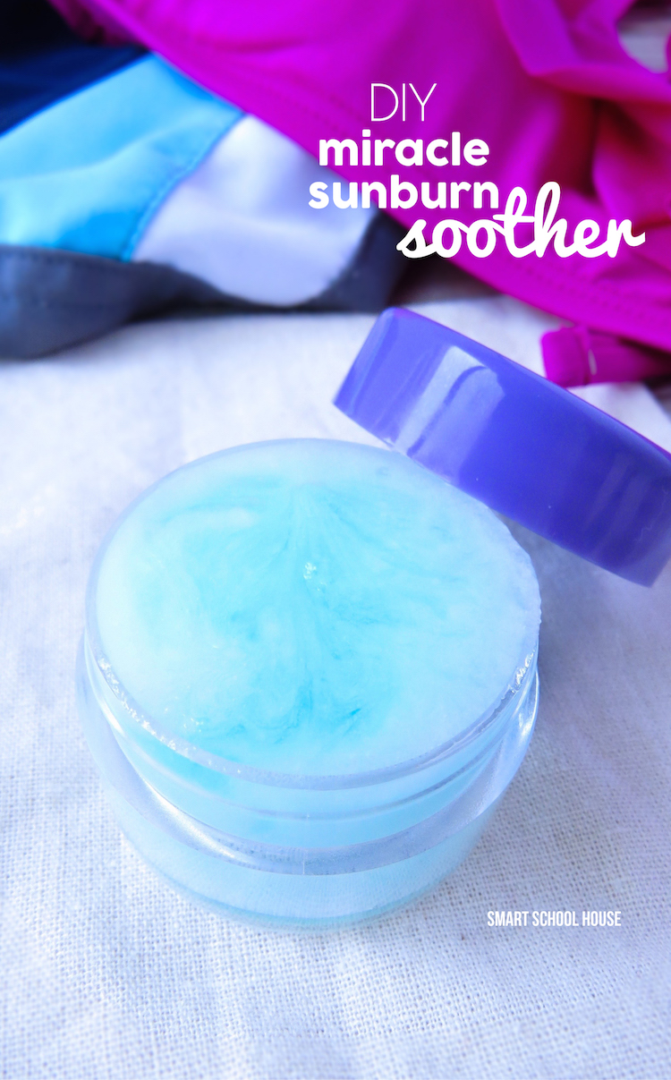 Miracle Sunburn Soother helps nourish, calm, cool, and protect sunburned skin. It smells wonderful, is so simple to make, and helps prevent peeling when used regularly. 