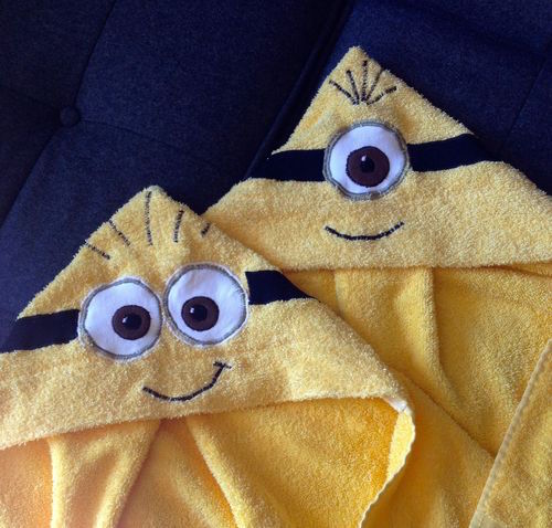 Homemade Minion towels with a hood - oh my goodness!! What a great idea! 