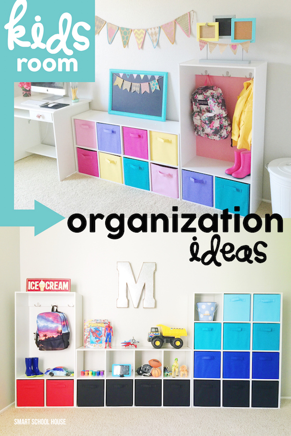 Kids Room Organization Ideas. Organize toys, school supplies, and even clothing in a cute and colorful way.