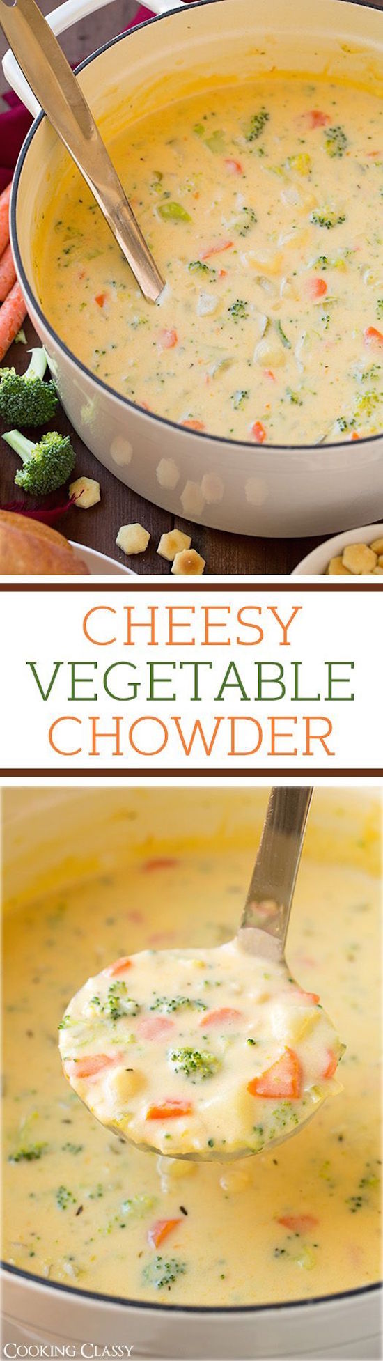Cheesy Vegetable Chowder - that the whole family LOVED it! It is like broccoli cheese soup meets creamy potato soup.