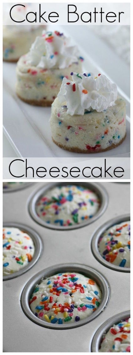 Cake Batter Mini Cheesecake Recipe. Kids will love these and they are easy to make!