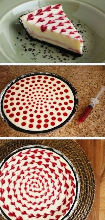 I need to do this on my next cheese cake! Just need a syringe (or something like it) and a toothpick!