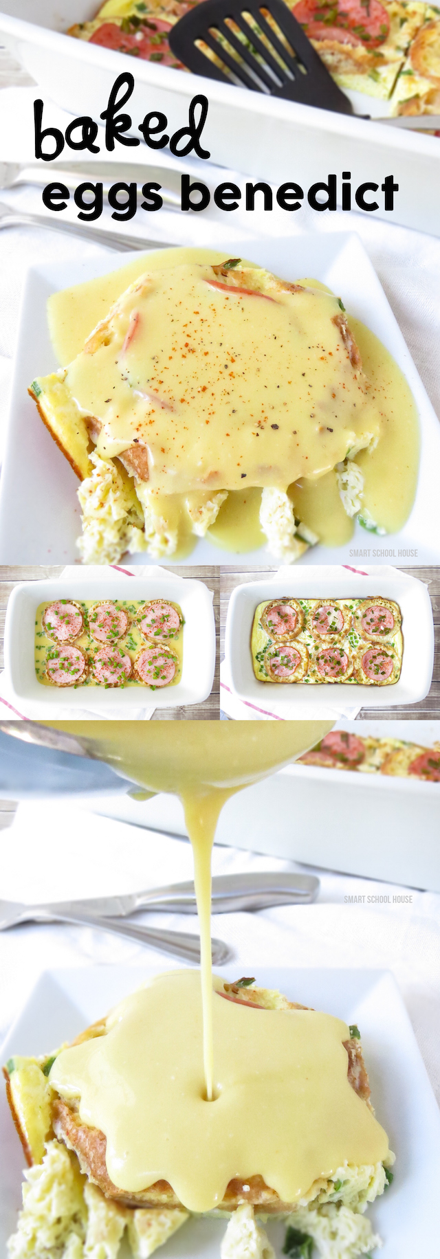 Baked Eggs Benedict recipe - This recipe is WAY EASIER than the traditional one. It's a great brunch or breakfast recipe for a group too...... I can't believe how SIMPLE this was to make! My entire family loved it and it made leftovers that we ate the next day