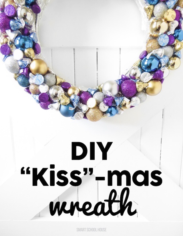 Hershey's Kisses Wreath - a Kiss-Mas Wreath! Easy DIY tutorial of how to make a wreath using various Hershey's Kisses and ornaments.