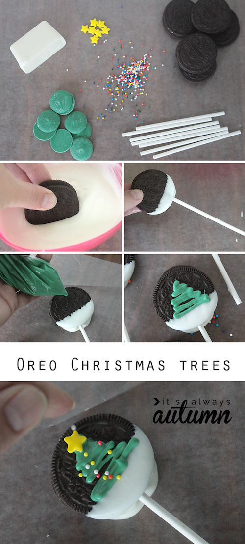 Christmas Tree Oreo Pops. I love how easy these look! 