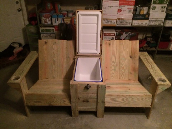 Outdoor bench with built in cooler