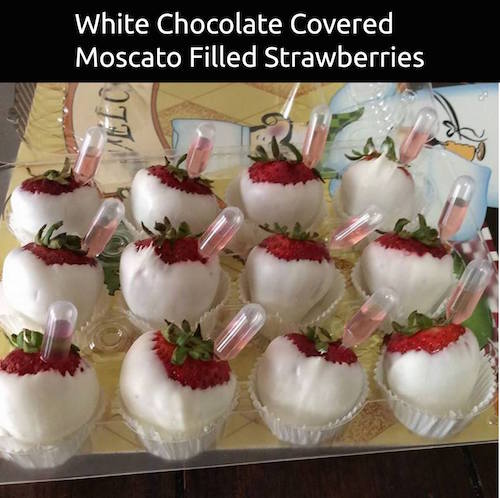 (For adults!) This is cute! Take white chocolate covered strawberries and fill the pipettes with Moscato! Click the picture to get the pipettes 