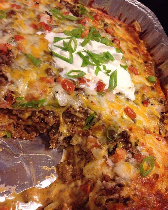Taco Lasagna Recipe! Made with beef, turkey, chicken, whatever you want! This is THE BEST. 