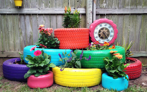 Create a colorful tire garden. This is so perfect for spring and summer! 