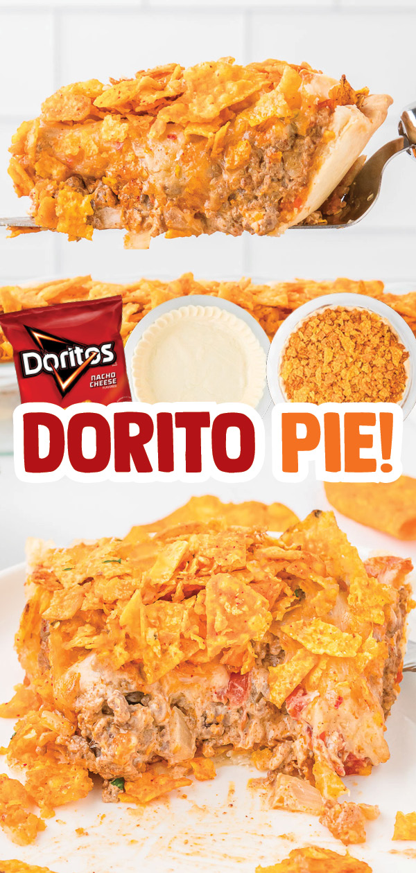 This easy Dorito Pie Recipe is made with a pie crust with layers of ground beef, Nacho Cheese Doritos, and a creamy cheese sauce! Consider swapping the beef with shredded chicken and Cool Ranch Doritos!