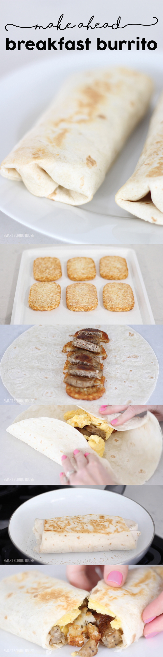 Sausage Hash Brown Breakfast Burrito - uses all the same ingredients as drive through restaurants but costs way less and saves time! Make them ahead, wrap them in foil, and heat them up on busy mornings! 
