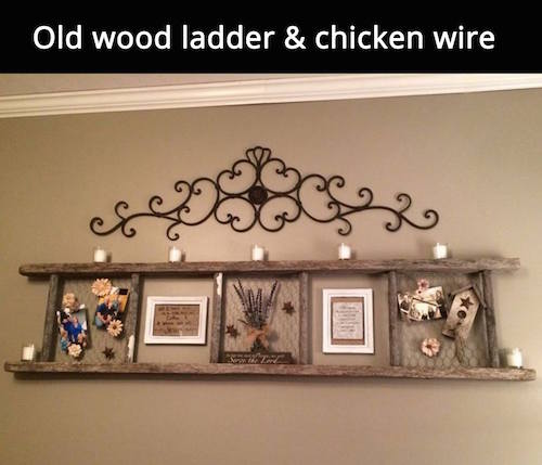 Wood ladder with chicken wire. I like this!