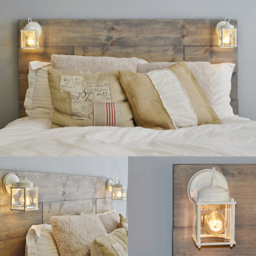 Wood pallet bed with lantern lights. WE HAVE THIS AND LOVE IT!