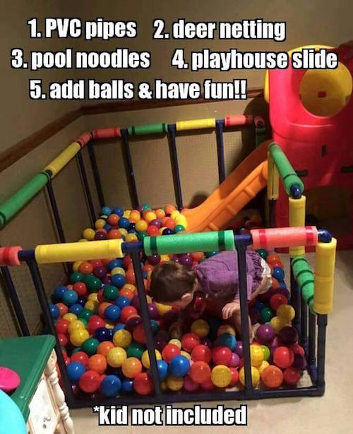 This DIY Ball pit looks like fun! Save this project for someone who has young kids - 