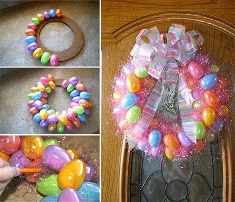 DIY Easter Egg wreath. So adorable! Some Easter grass, a big Easter bow, and you're set! 