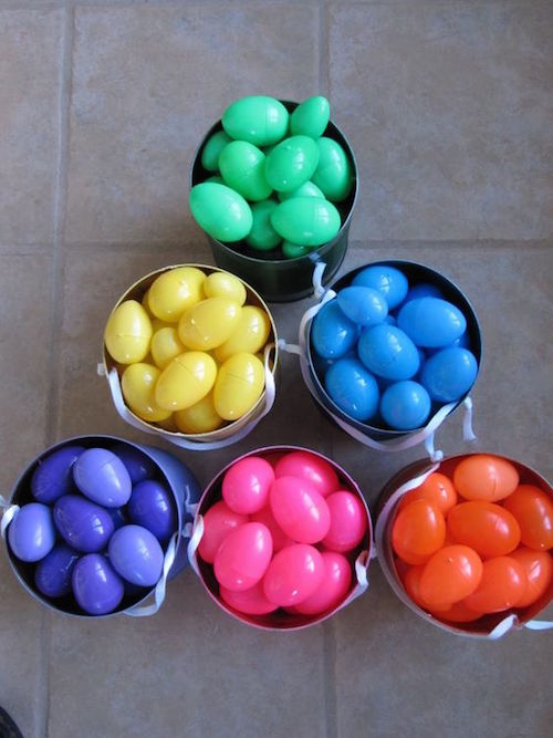 Do a color coded Easter egg hunt! Great for kids of various ages - everybody ends up with the same amount of eggs in their basket. Saving this idea! 
