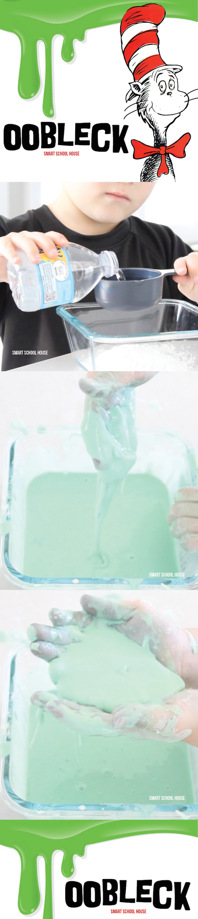 How to make Dr. Seuss' Oobleck. An easy 2 ingredient recipe that is fun for kids. Is it a solid or a liquid? It's both!