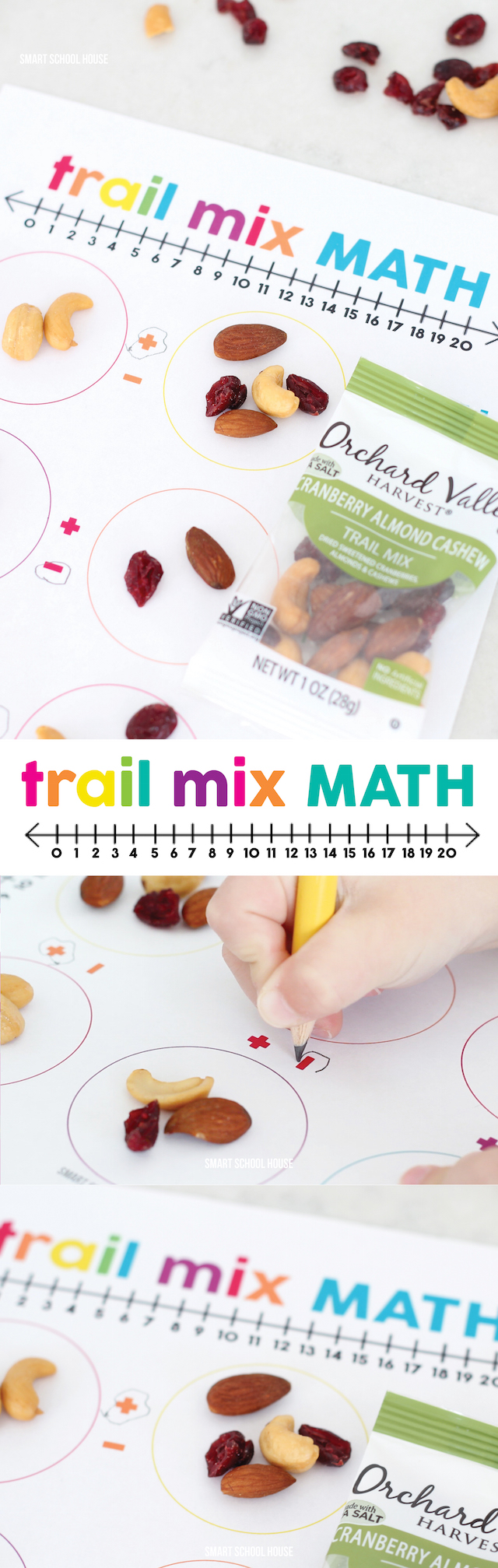 Trail Mix Math - turn trail mix into fun math activities or use this idea at school with the free math worksheet