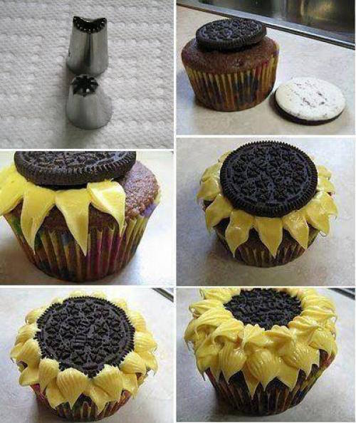 How to make sunflower cupcakes using an Oreo and yellow frosting. Must try! 