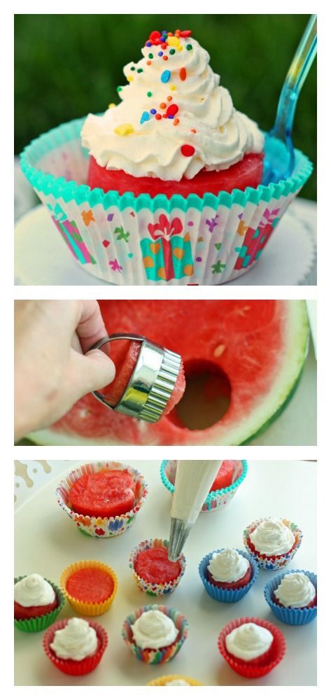 Watermelon cupcakes! How creative (and healthy too). Fruit for dessert - saving this idea! 