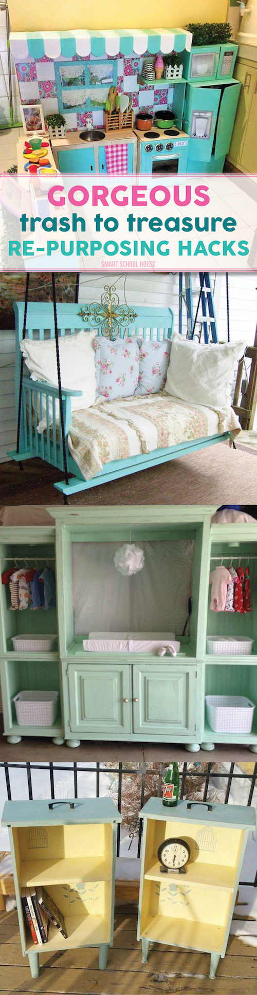 Trash to Treasure Re-Purposing Hacks - DIY ideas for creating something new out of something old. 