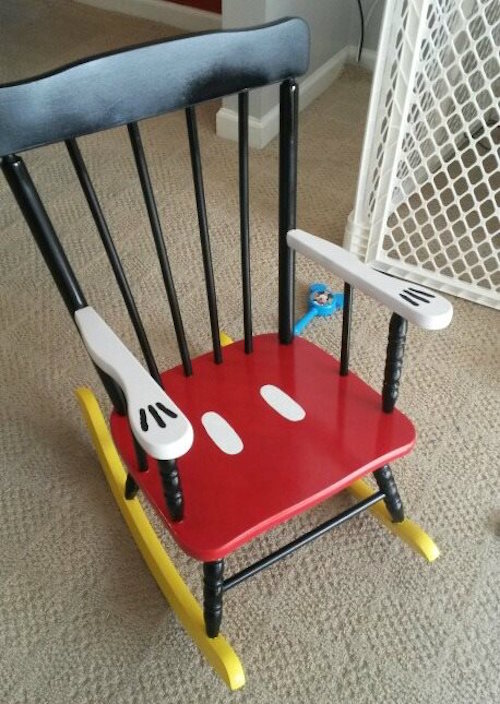 Turn a little old rocking chair into a Mickey chair with just a little bit of paint. Neat!