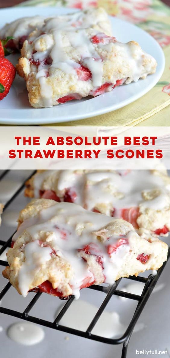 These Strawberry Scones taste like strawberry shortcake! Tender and flaky with fresh strawberries throughout and a dreamy glaze!
