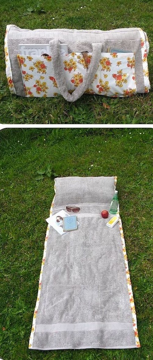 Love this DIY project - the bag unwraps into a beach towel blanket with pillow!