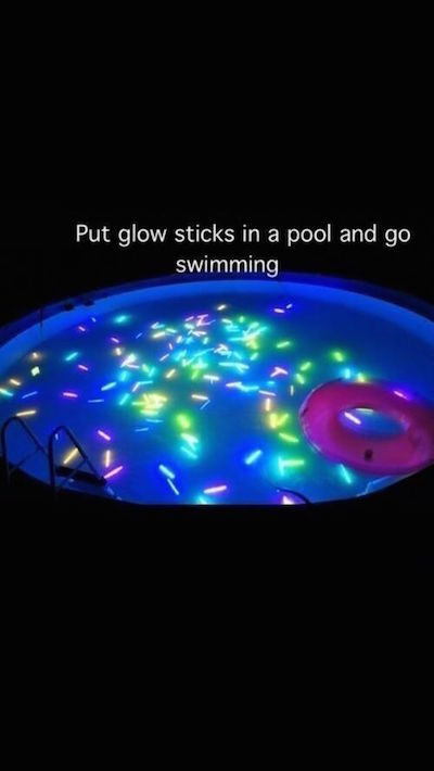 Put glow sticks in a pool and go swimming. FUN! Saving this idea for summer.... 