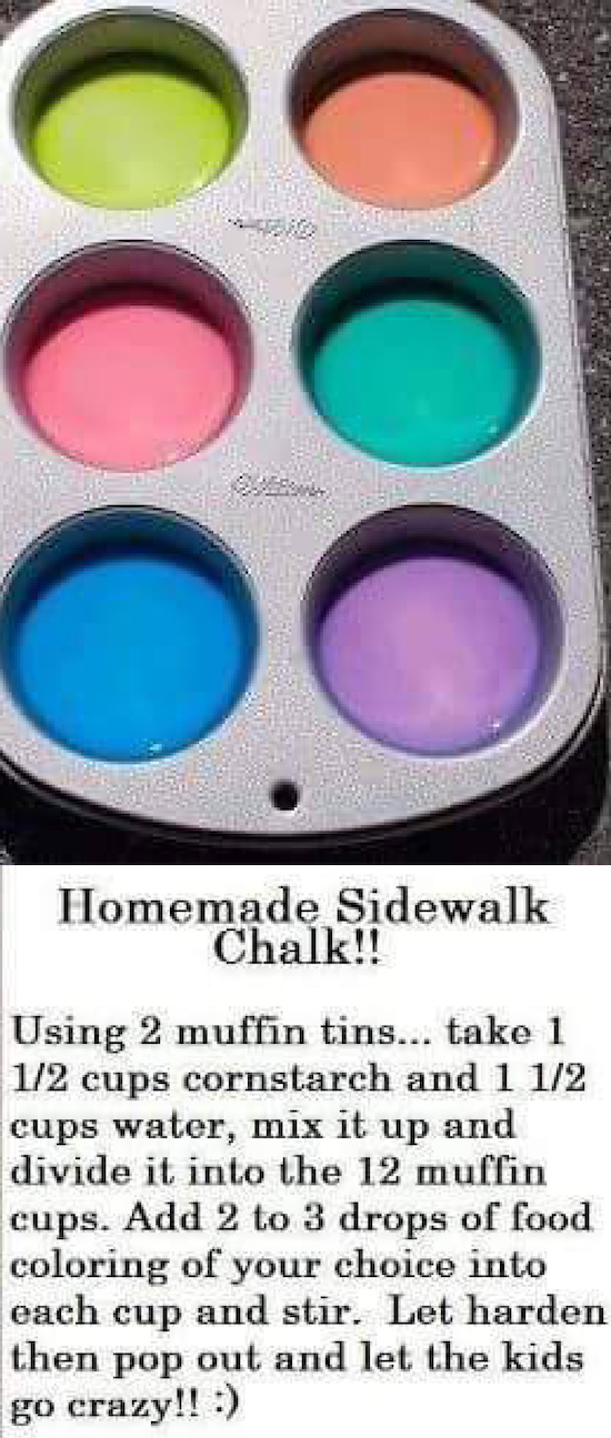 HOMEMADE SIDEWALK CHALK made in a muffin tin! So smart. Must try-