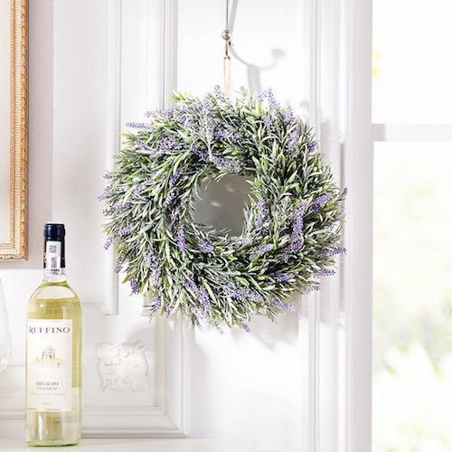 The mix of french lavender, white cabinets, and a bottle of wine. Perfection!