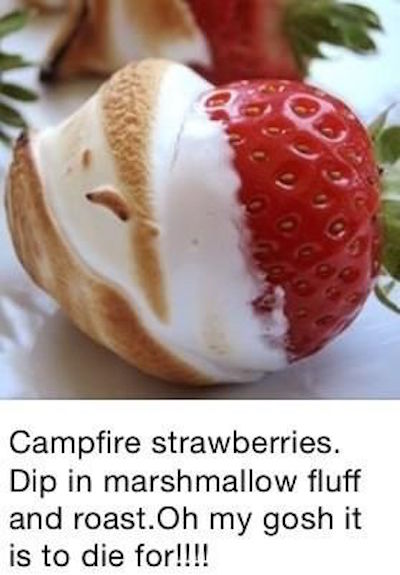 Campfire strawberries - dip strawberries in marshmallow fluff and roast them over a campfire. Must try!