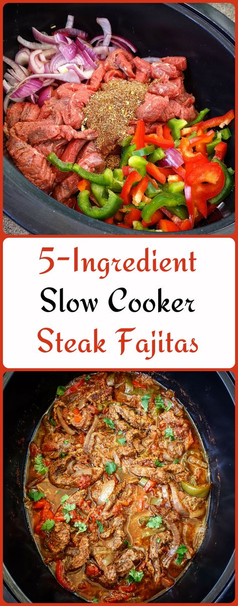 There are only 5-Ingredients in this slow cooker steak fajitas recipe.