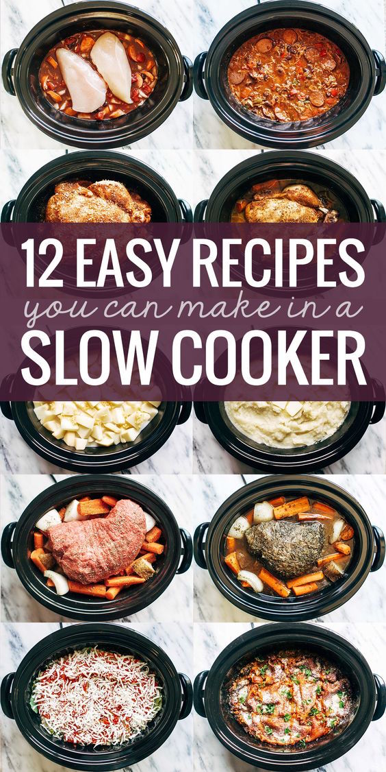 12 SUPER easy recipes you can make in a slow cooker, from veggie lasagna to a whole roasted chicken to pot roast!